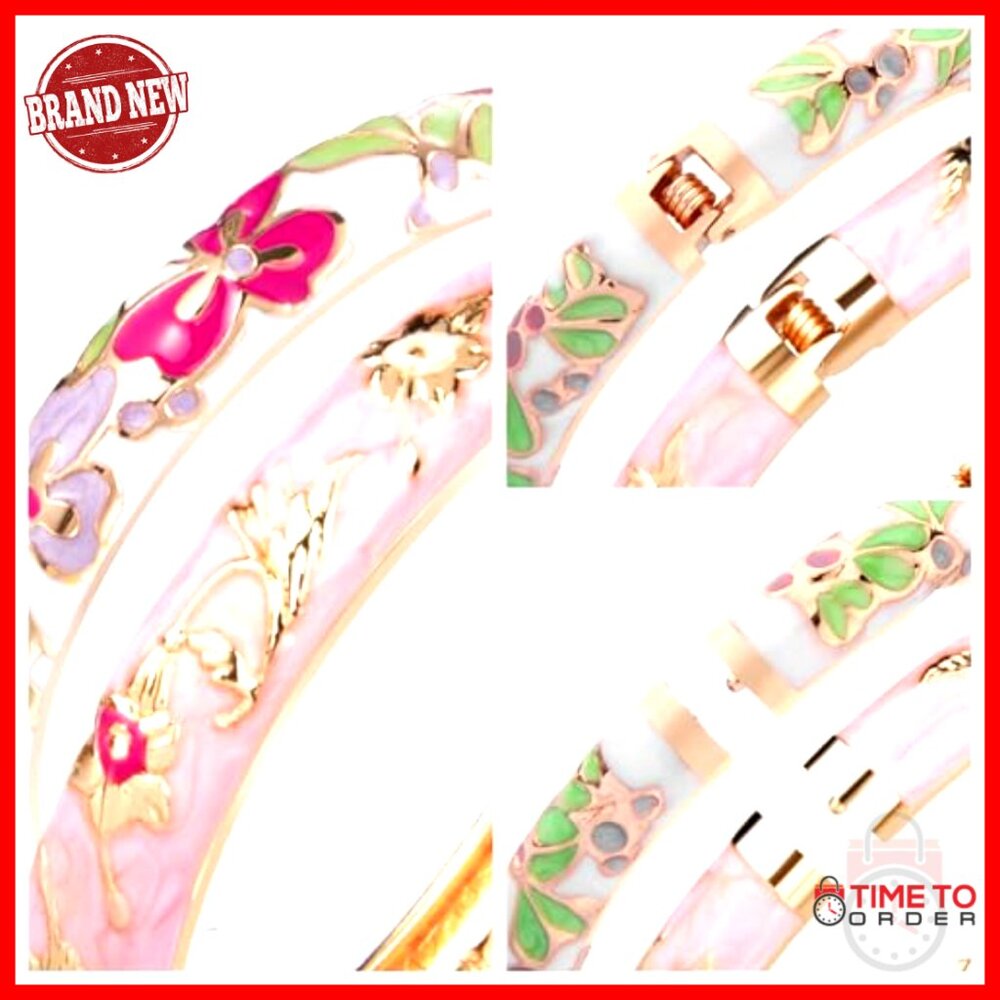 Enamel Bangle Bracelets Set Elegant Cloisonne Cuf… - image 4